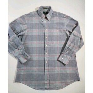 Club Room Mens L Plaid Button-Up Long Sleeve 100% Cotton Single Needle